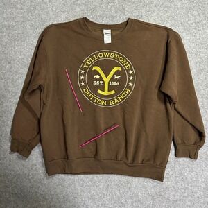 Yellowstone Dutton Ranch Sweatshirt XXL Brown Graphic Crewneck Cotton Blend